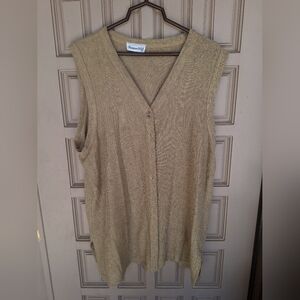 European Club LTD. Vest Plus Sz 20 Woven Fabric Button Down Beige P2P 23" L 31"